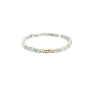 Jade Gemstone Beaded Stretch Bracelet with 14K Gold Accent Bead Handmade Natural